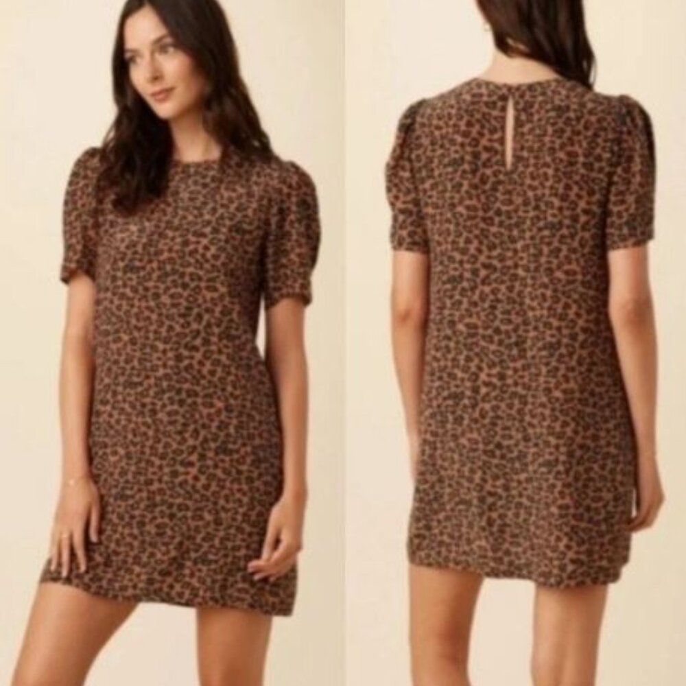 Amour Vert Silk Leopard Print Shift Dress Brown Black Medium